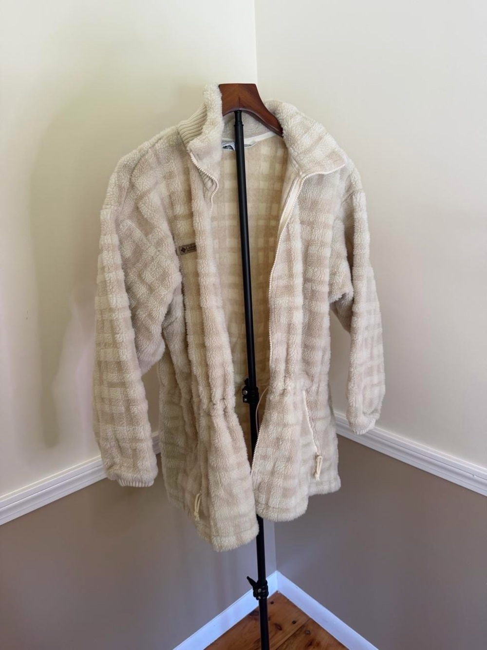 Columbia Sherpa Winter Coat Plaid Cream Jacket for Women